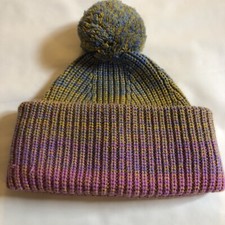 Kate Spade NY Multicolor Pink Mustard Blue Knit Winter Hat w/Pom Pom Top OSFM OS