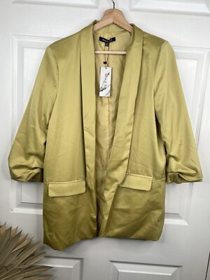 Strut Bolt Green Boyfriend Blazer Satin Jacket Size M Lightweight