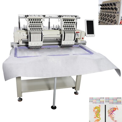 Double Head 12 Needles Automatic Embroidery Machine for Home/Commercial DIY 300W