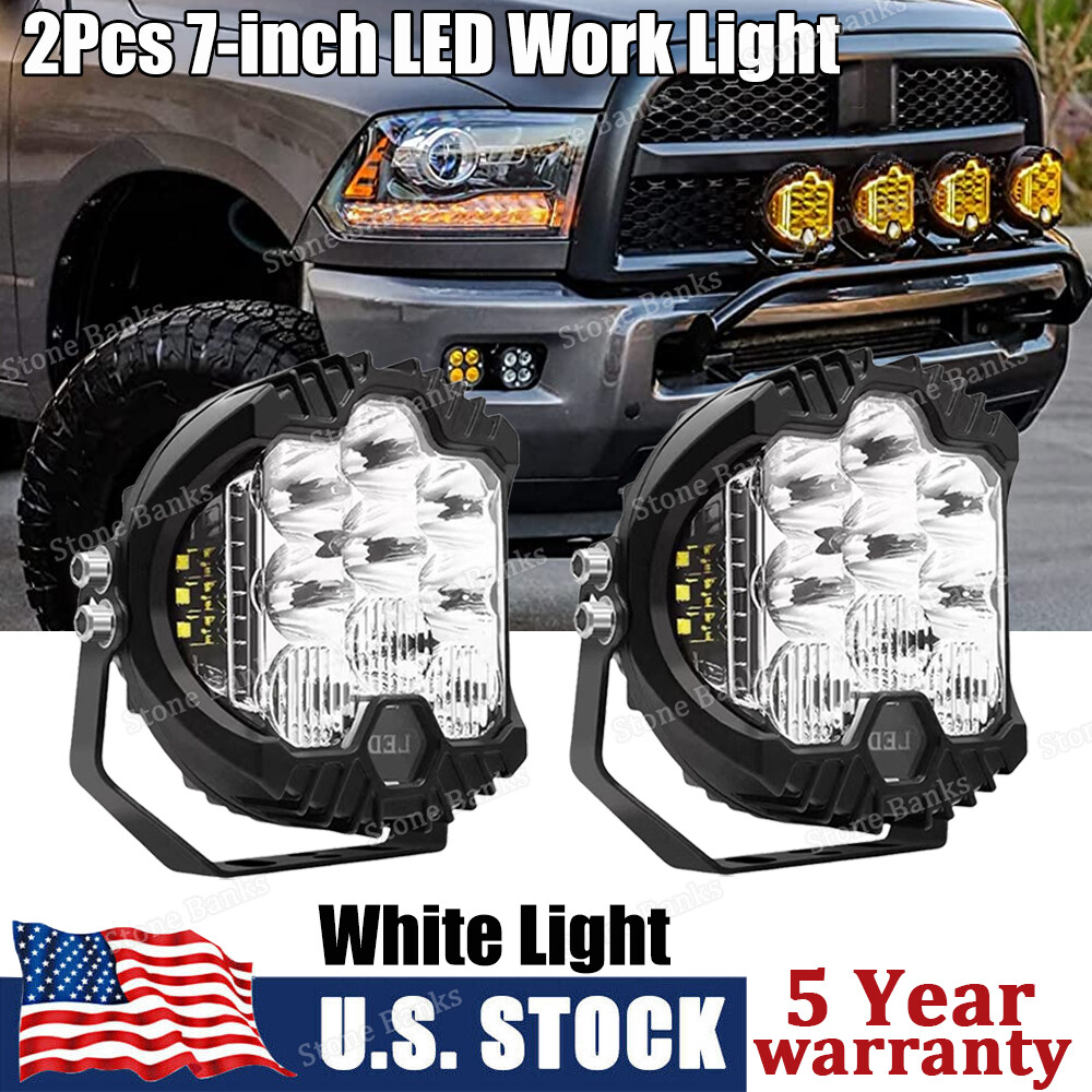 7'' 90W Car LED Work Light Spot Flood Pods Fog Offroad Truck SUV Driving Lamp 2X