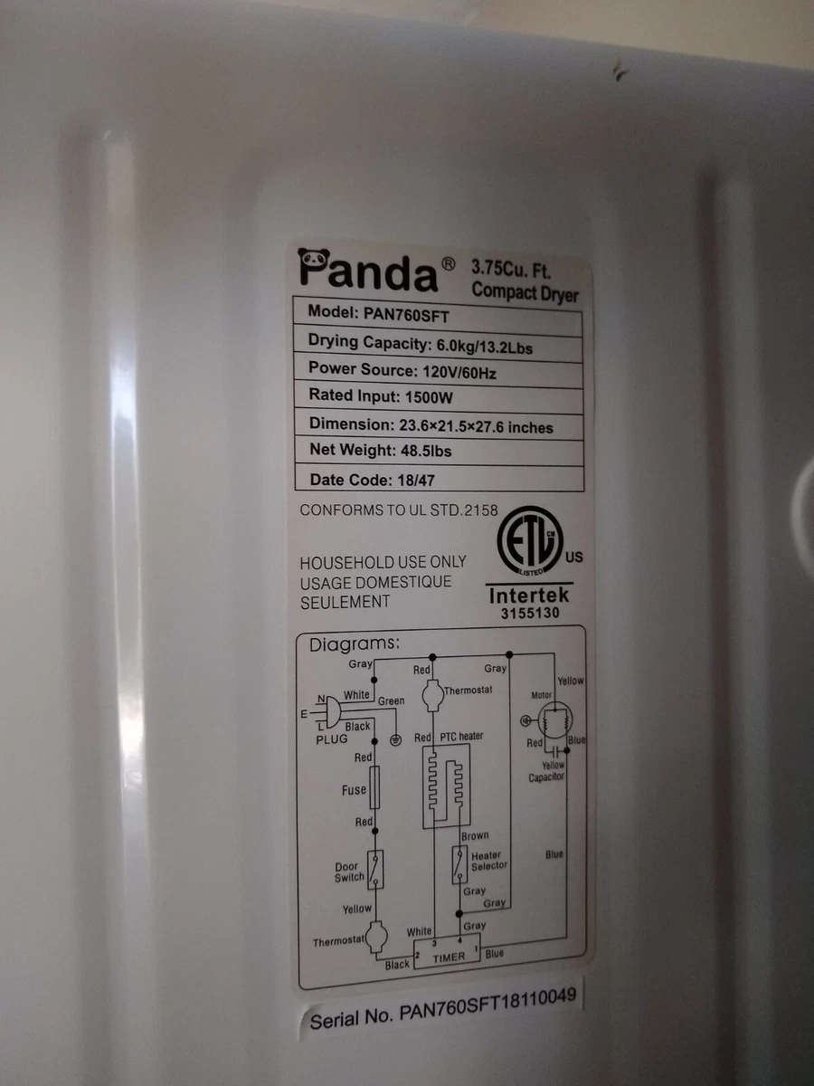 Panda Portable Compact Stainless Steel Tumble Dryer Apartment Size 110V 13lbs/3.75 Cu.Ft. PAN760SF