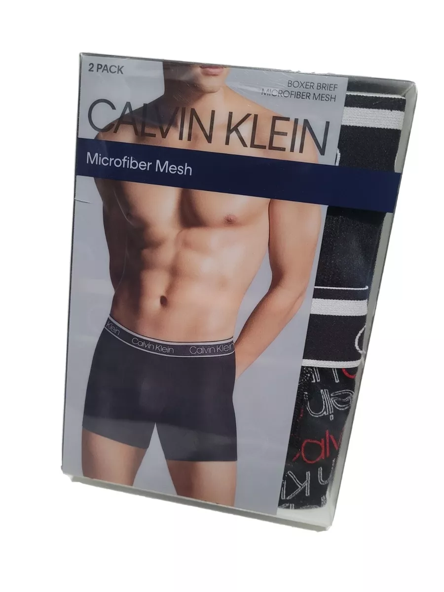 Calvin Klein Men's Microfiber Mesh Boxer Brief 2-Pack Black/Red/White Sz  Medium