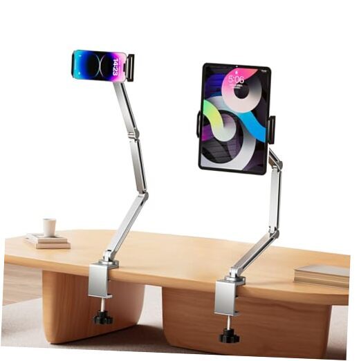 Adjustable iPad Desk Mount – Super Grip Tablet Arm Holder for Titanium Silver