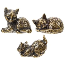 MAGICLULU 3Pcs Brass Cat Figurine Mini Cat Statue Animal Figurines Miniature ...