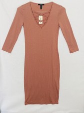 FOREVER 21 Womens Casual V Neck Cut outs Mini Silhouette Dress Pink Small NWT