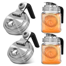 2Pk Stainless Steel Mason Jar Spout Lid w/ Handle Wide Mouth Pour Spout Flip Cap