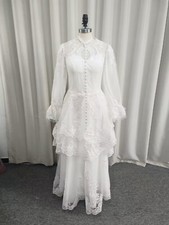 Vintage Victoria Wedding Dress High Neck Long Sleeves Lace Applique Bridal Gowns