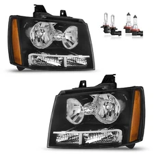 Pair Headlights For 2007-2014 Chevy Suburban Tahoe Avalanche Black w/ Bulbs