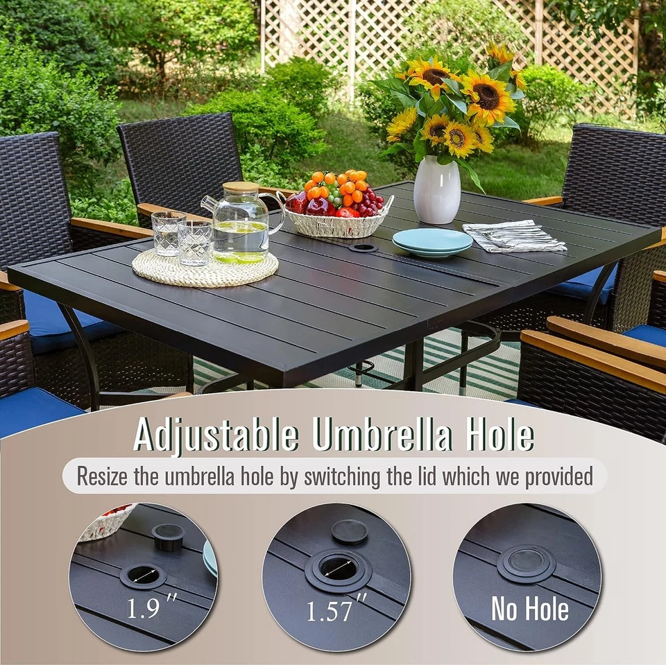 Outdoor Patio Tables with 1.9" Umbrella Hole Metal Rectangular 6 Person Table US - Image 4 of 4