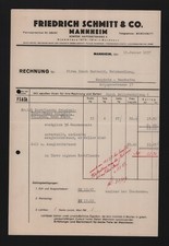 MANNHEIM, Rechnung 1937, Friedrich Schmitt & Co. Wein Korbflasche