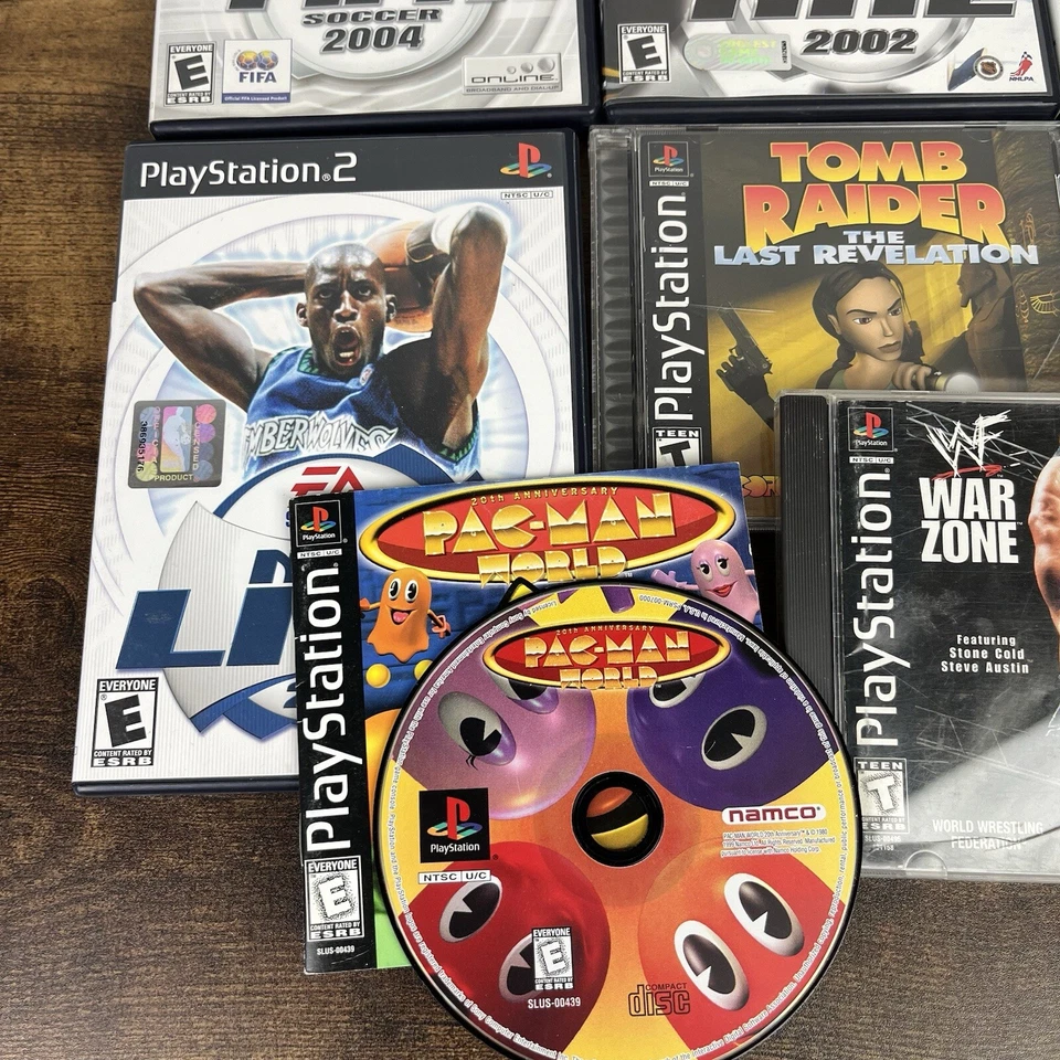 Винтажный PlayStation лот комплект из 14 игр PS1 PS2 и PS3 Pacman WWF Tomb Raider - Изображение 4 из 4
