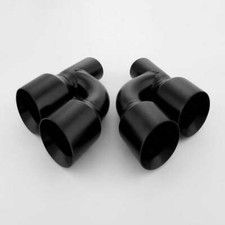 Pair Black Quad Bevel 4 Out Exhaust Tips 2.5 2-12 Offset Dual Wall Stainless