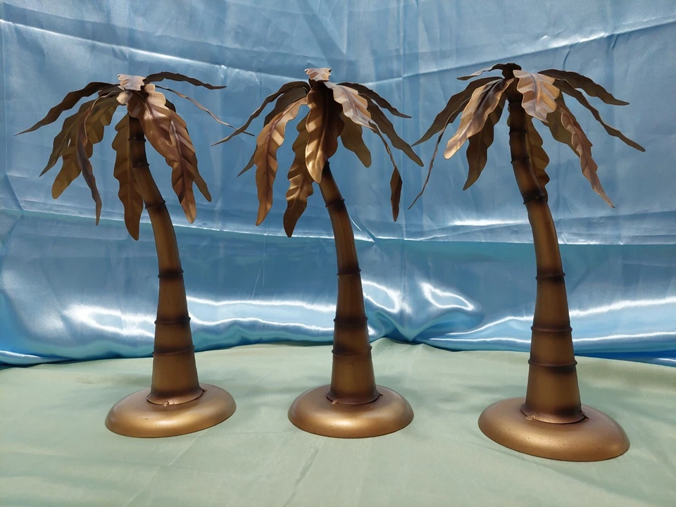 LOTE VINTAGE DE 3 PALMERAS DECORATIVAS DE ALUMINIO COLOR DORADO 11" Foto 3 de 4