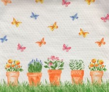 Double hanging kitchen towel Spring flowers butterflies crocheted green top