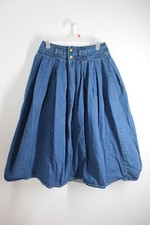 Vtg 90s Oakbrook 12 28" Waist 100 Cotton Denim Midi Pleated A-Line Skirt