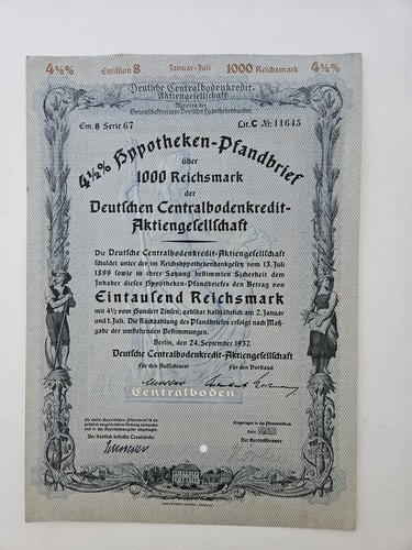 German WWII War Bond 1937 1000 Mark Vintage