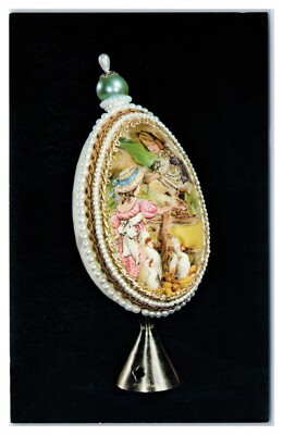 Artfully Decorated Goose Egg 3-D Kate Greenaway Scene Postcard