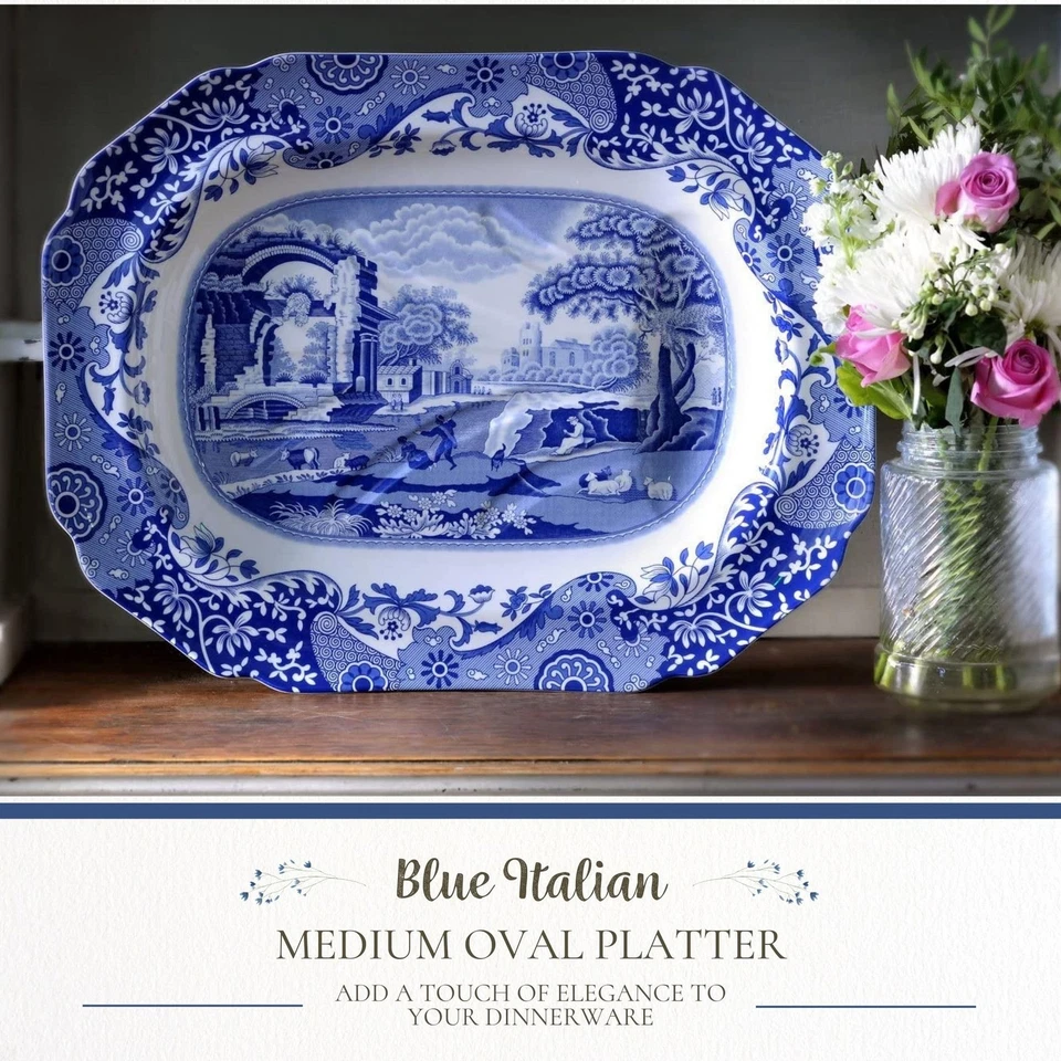 Blue Italian Medium Oval Platter - 14-Inch Porcelain Serving Platter with Int... - Image 2 of 4