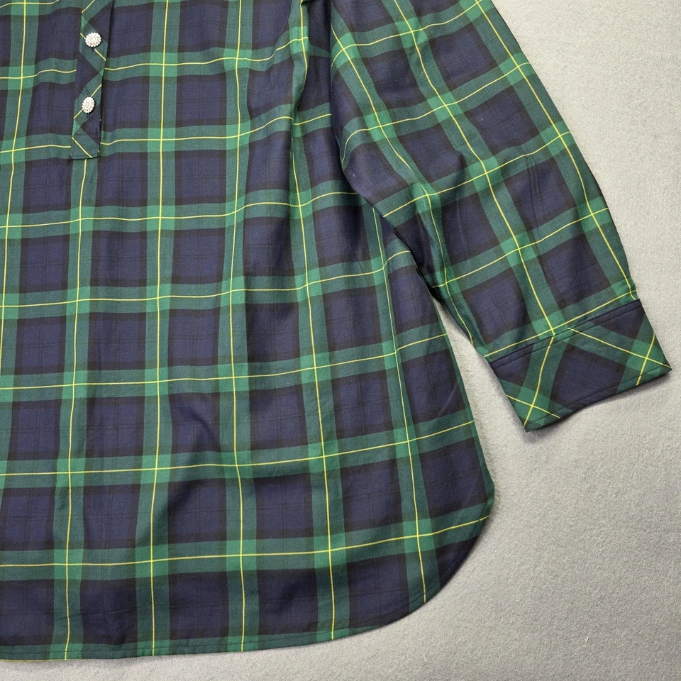 Camisa Talbots Plus para mujer 3X verde marino a cuadros popover botones con joyas vacaciones Foto 4 de 4
