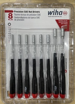 Wiha 26591 Nutdriver Set, Precision SAE, 8-Piece, 3/32'' to 1/4'', Softfinish