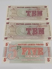 UK Great Britain Military Currency, 1 X 5p & 2 X 10p UNC All 6th Series. 