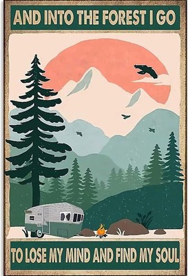 Camping Metal Tin Sign Into The Forest My Mind and Find 8x12