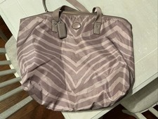 COACH Grey Nylon Zebra Print Weekender Tote Removable Pouch