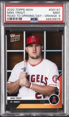 2020 TOPPS NOW ROAD TO OPENING DAY ORANGE #OD167 MIKE TROUT 2/5 PSA 9