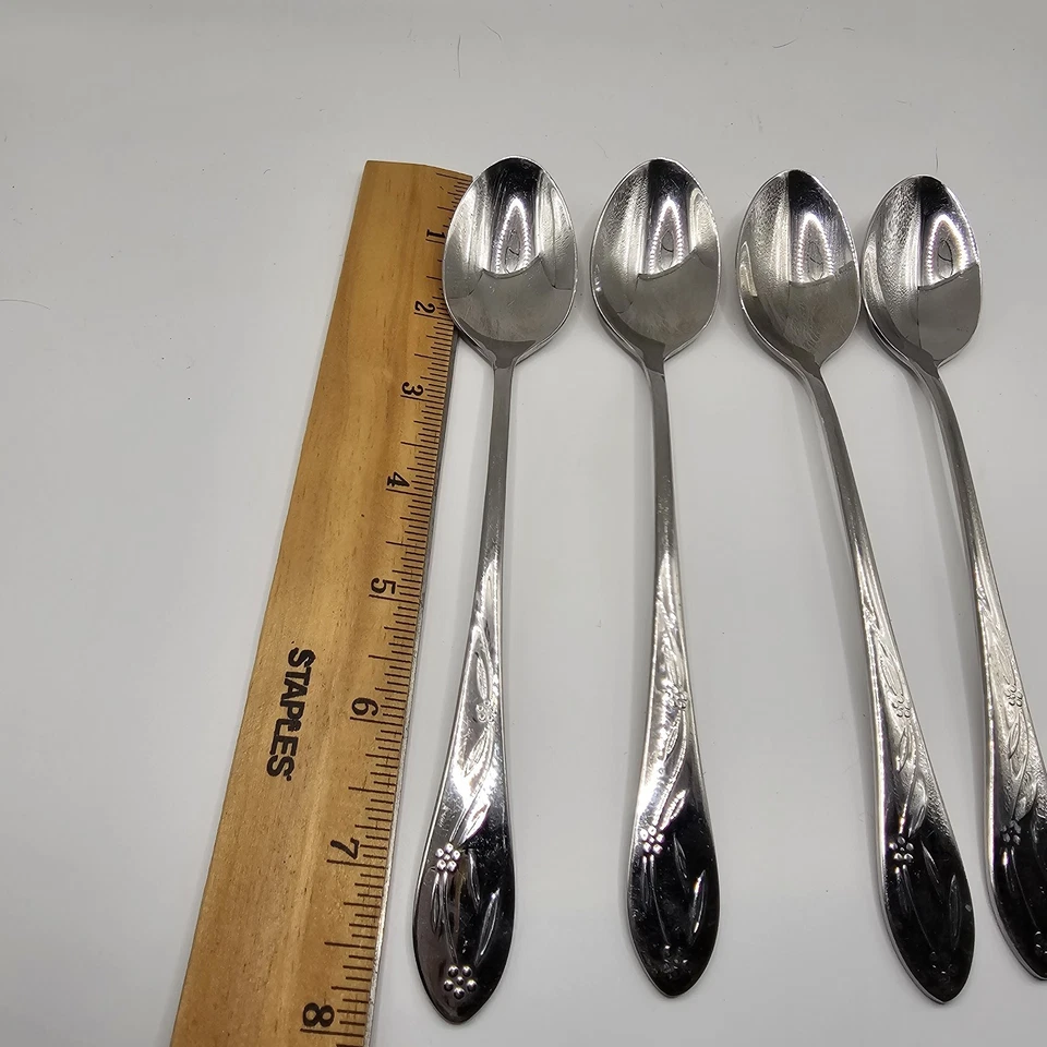 Temp-Tations OLD WORLD Floral Long Stir Spoons Stainless Round Tip Flatware 4 - Image 3 of 4