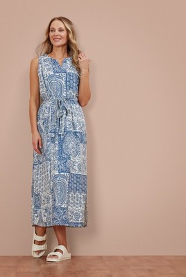 Adini Printed Patch Paisley Print Tazmine Sleeveless Maxi Dress Starlight Blue