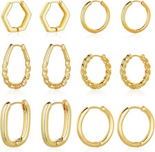 Wgoud Chunky Hoop Earrings Set 14K Gold Plated Hoop Earrings for Women Hypoaller