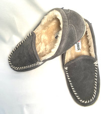 Minnetonka Vivian Slip On Moccasin Loafers Suede Sherpa Lined grey Womens 8