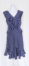 Banana Republic Ruffle Flounce Hem Cross Dress Blue White Stripes Womens Size 4