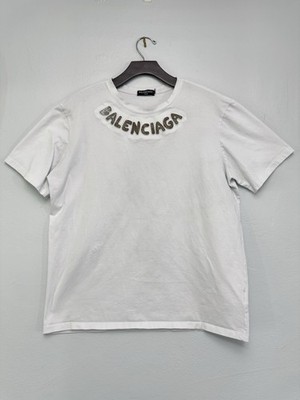 Balenciaga White T-Shirt 3D Logo Glitter Rhinestone Embellished Mens Size XL