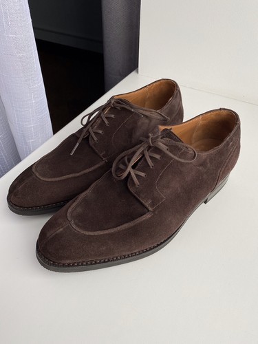 SAOLA $310 SCARPE ELEGANTI DERBY SONS OF HENREY GEORGE IN CAMOSCIO MARRONE SCURO PUNTA SPACCATA 8D