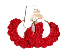 Handmade Red Scallop Edge Crochet Hoop Earrings