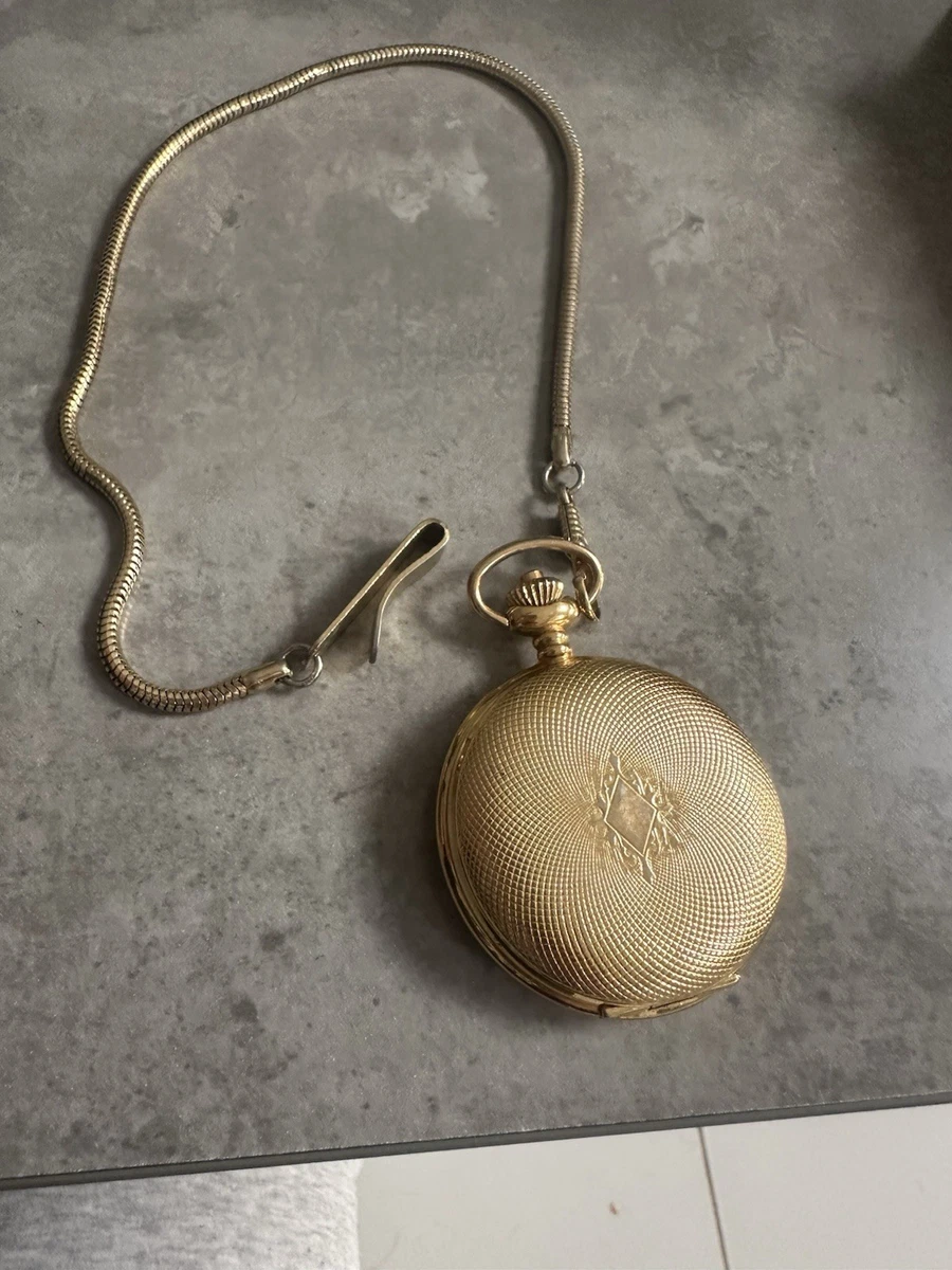 Reloj Bolsillo Sekonda Cuarzo Completo Cazador Chapado en Oro Blanco Esfera Romana Cadena