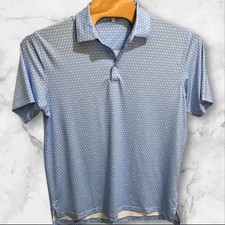 Peter Millar Golf Shirt Polo Summer Comfort Seeing Double Skull Print Large Blue