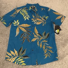 Volcom Shirt Mens Medium Blue Paradiso Floral Short Sleeve Classic Fit NEW