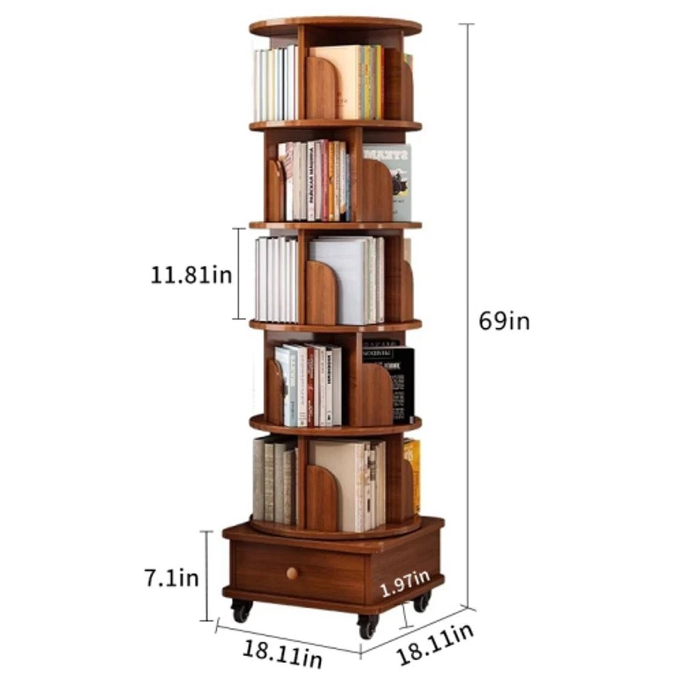 6 Tier Rotating Bookshelf, 360 Display Corner Bookshelf for Small Space - Image 2 of 4