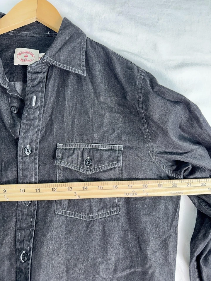 Рубашка мужская Brooks Brothers из красного флиса средняя джинсовая вестерн на пуговицах с длинным рукавом - Изображение 4 из 4