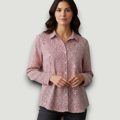Gap Top Womens L Cotton Red Floral Button Up Boyfriend Fit Casual Chic