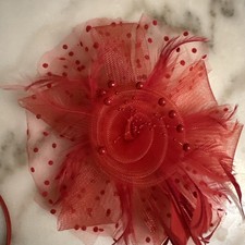 Red Hat Lady Women  s Fascinator Headband Flower Mesh Accessory Headpiece