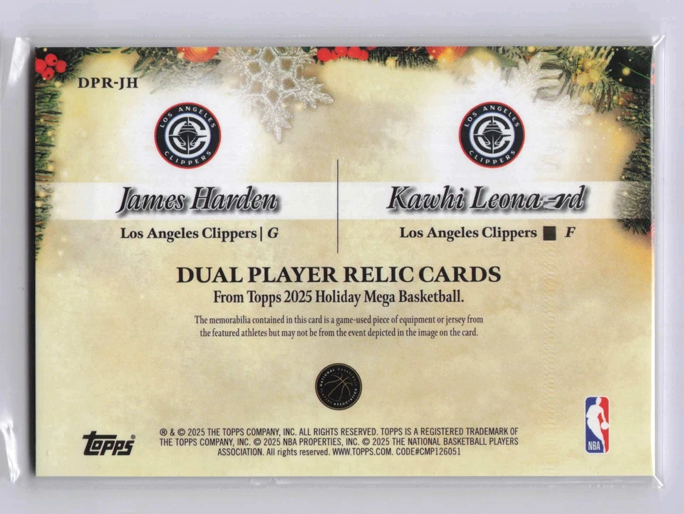 Reliquia de doble jugador Topps Holiday James Harden Kawhi Leonard SP 1:392 2025-26 Foto 2 de 2