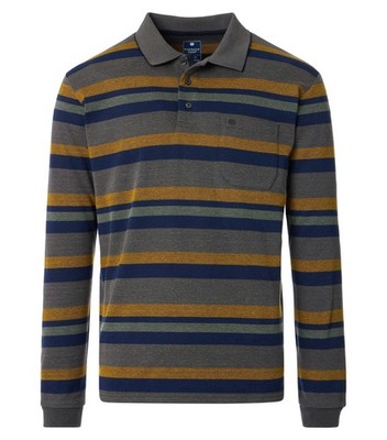 REDMOND Casual Herren Polo-Shirt Langarm Comfort Anthrazit gestreift 