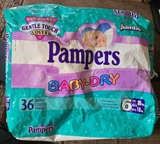 Vtg 4 Size 6 Extra Large Pampers Baby Dry From 1999 Plastic Diapers. Open pack