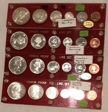 Set of 4 Canadian 5 coin Proof Like Sets: 1961, 1962, 1964, 1966