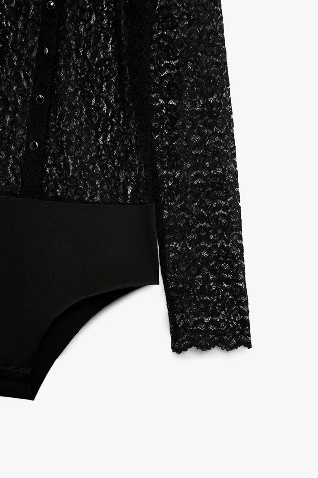 Body feminino Zara preto de renda tamanho S Reino Unido 8 - Imagem 3 de 4