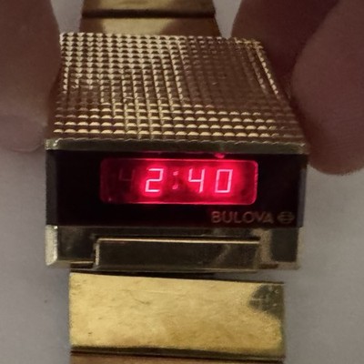 Vintage 1976 Bulova Computron N6 Red LED Digital Watch Gold Tone Working