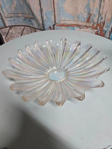 Vintage Federal Glass Iridescent Carnival Celestial Sunburst Glass 11” Bowl